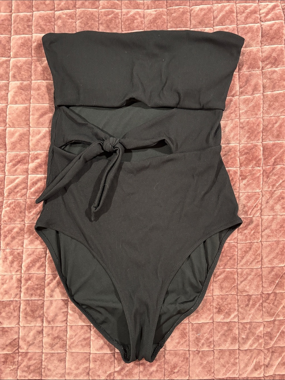 aerie Black Ribbed Strapless One-Piece Swimsuit